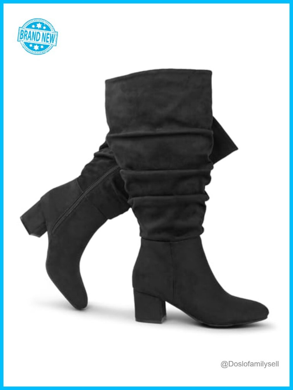 Wide Calf Suede Knee-High Boots Slouchy Block Heel
